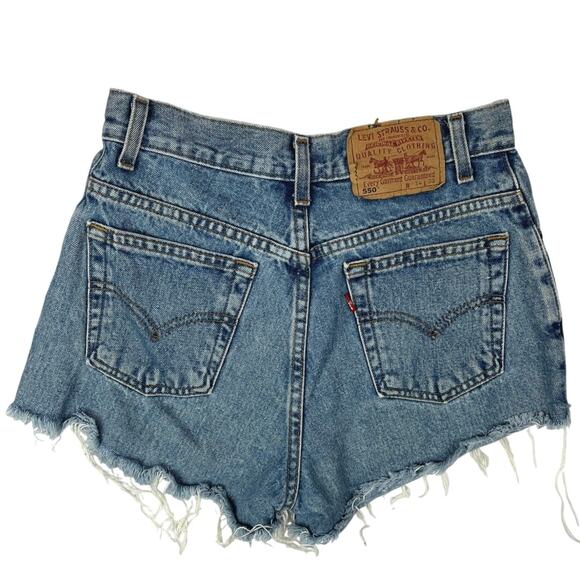 Levi Strauss & Co. Women Blue Denim High Rise Cut Off Hem Mini Jeans Shorts Sz S - Picture 2 of 3